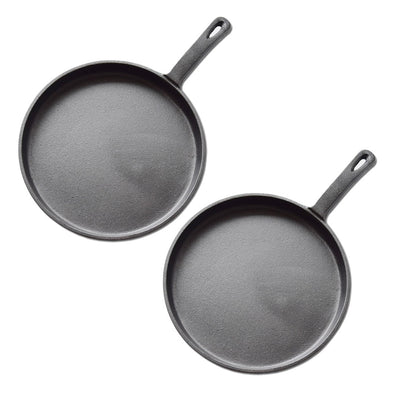 SOGA 2X 26cm Round Cast Iron Frying Pan Skillet Griddle Sizzle Platter