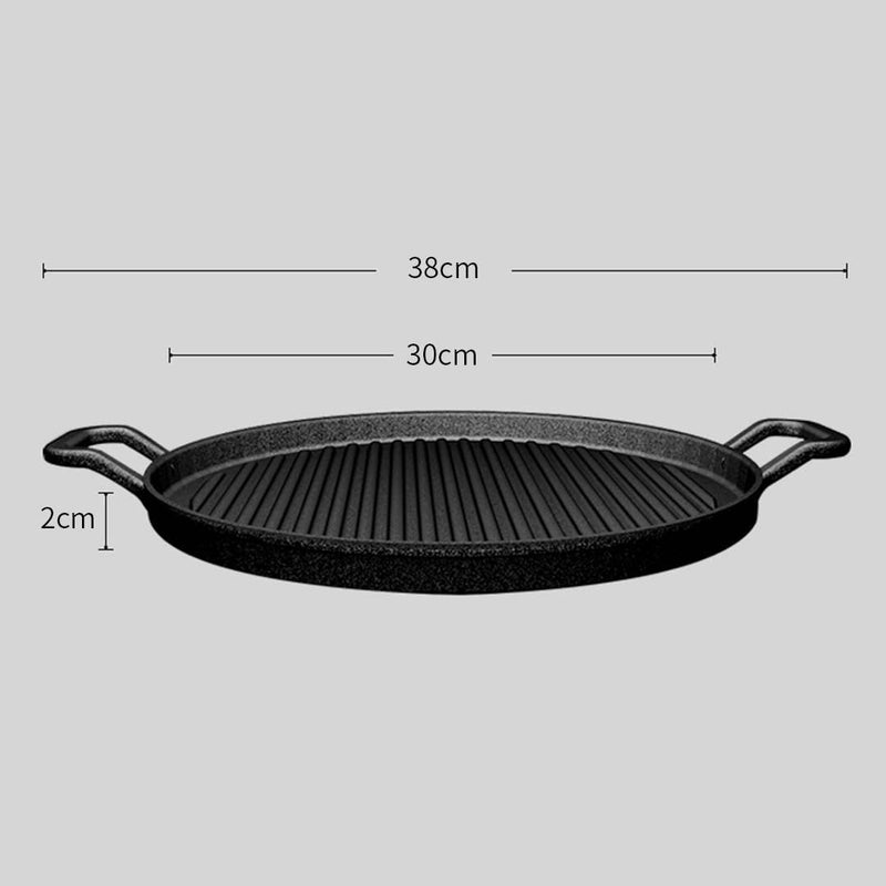 SOGA 2X 30cm Ribbed Cast Iron Frying Pan Skillet Coating Steak Sizzle Platter Payday Deals