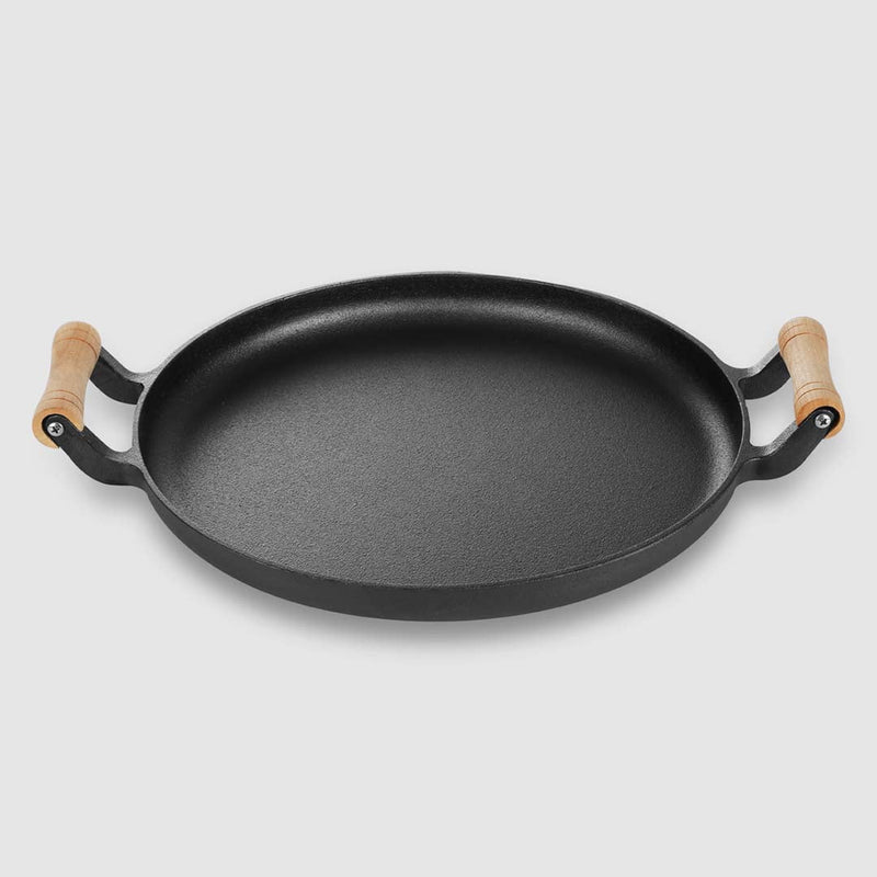 SOGA 2X 31cm Cast Iron Frying Pan Skillet Steak Sizzle Fry Platter With Wooden Handle No Lid Payday Deals