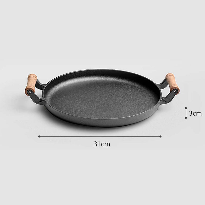 SOGA 2X 31cm Cast Iron Frying Pan Skillet Steak Sizzle Fry Platter With Wooden Handle No Lid Payday Deals