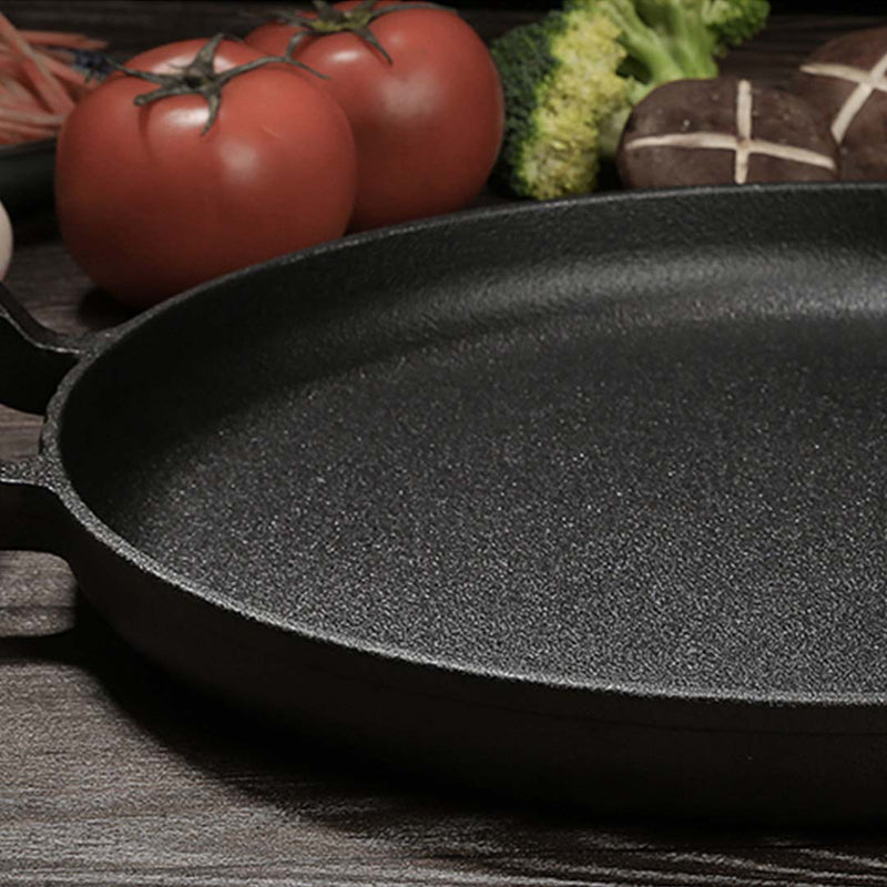 SOGA 2X 31cm Cast Iron Frying Pan Skillet Steak Sizzle Fry Platter With Wooden Handle No Lid Payday Deals