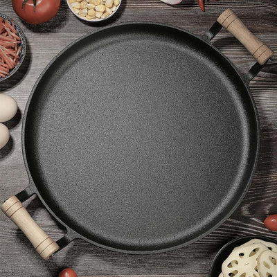 SOGA 2X 31cm Cast Iron Frying Pan Skillet Steak Sizzle Fry Platter With Wooden Handle No Lid Payday Deals