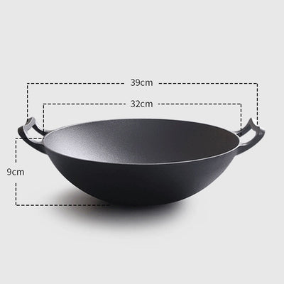 SOGA 2X 32cm Commercial Cast Iron Wok FryPan Fry Pan with Double Handle Payday Deals