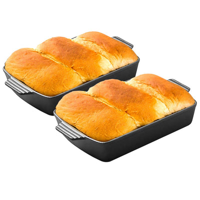 SOGA 2X 33cm Cast Iron Rectangle Bread Cake Baking Dish Lasagna Roasting Pan