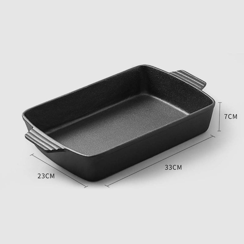 SOGA 2X 33cm Cast Iron Rectangle Bread Cake Baking Dish Lasagna Roasting Pan Payday Deals