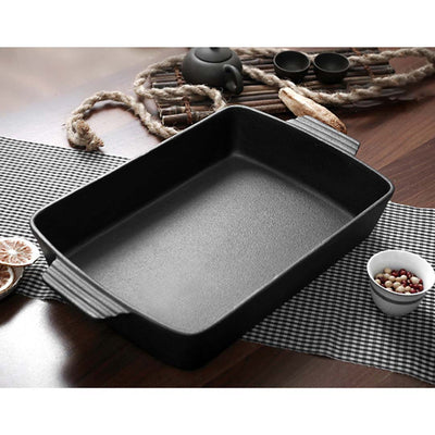 SOGA 2X 33cm Cast Iron Rectangle Bread Cake Baking Dish Lasagna Roasting Pan Payday Deals