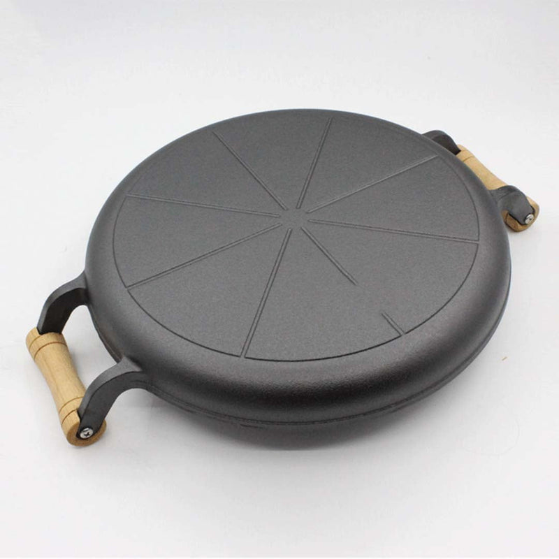 SOGA 2X 35cm Cast Iron Frying Pan Skillet Steak Sizzle Fry Platter With Wooden Handle No Lid Payday Deals