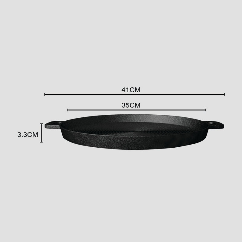 SOGA 2X 35cm Round Ribbed Cast Iron Frying Pan Skillet Steak Sizzle Platter with Handle Payday Deals