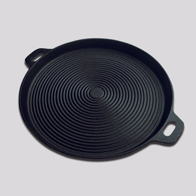 SOGA 2X 35cm Round Ribbed Cast Iron Frying Pan Skillet Steak Sizzle Platter with Handle Payday Deals