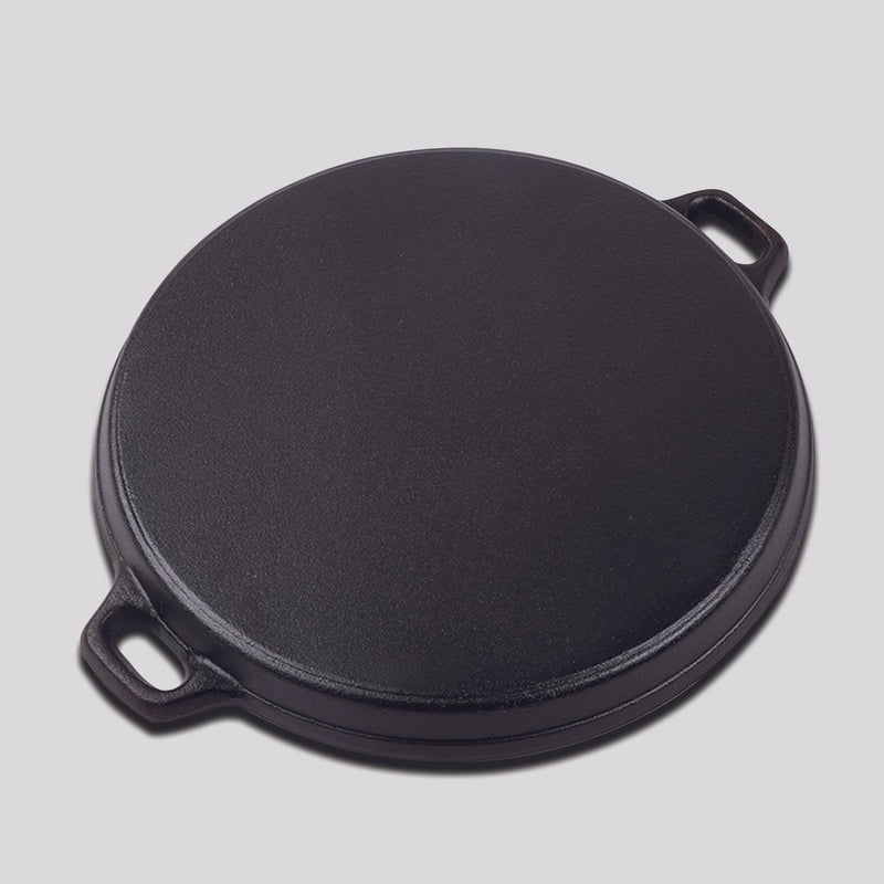 SOGA 2X 35cm Round Ribbed Cast Iron Frying Pan Skillet Steak Sizzle Platter with Handle Payday Deals