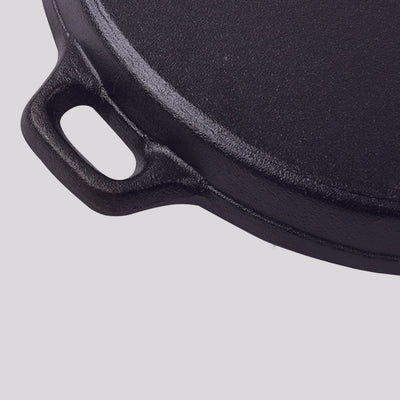 SOGA 2X 35cm Round Ribbed Cast Iron Frying Pan Skillet Steak Sizzle Platter with Handle Payday Deals