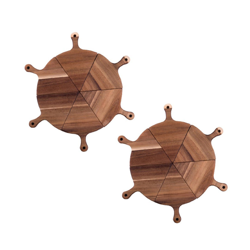 SOGA 2X  6 pcs Brown Round Divisible Wood Pizza Server Food Plate Board Pizza Paddle Cutting Board Home Decor Payday Deals