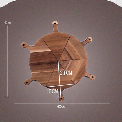 SOGA 2X  6 pcs Brown Round Divisible Wood Pizza Server Food Plate Board Pizza Paddle Cutting Board Home Decor Payday Deals