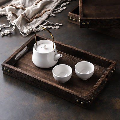 SOGA 2X Small Walnut Rectangle Wooden Tray Breakfast Dinner Serving Board Tea Set Holder Kitchen Home Decor Payday Deals