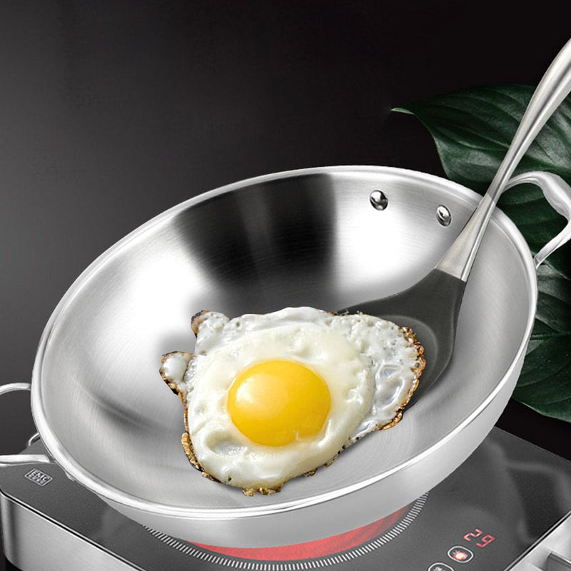 SOGA 3-Ply 38cm Stainless Steel Double Handle Wok Frying Fry Pan Skillet with Lid Payday Deals