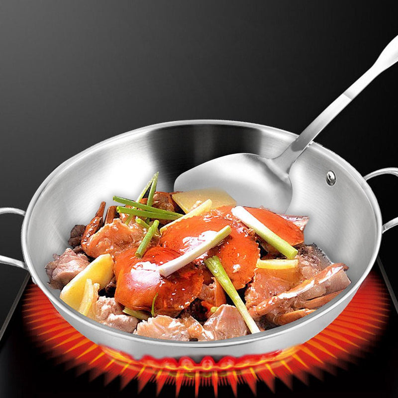 SOGA 3-Ply 38cm Stainless Steel Double Handle Wok Frying Fry Pan Skillet with Lid Payday Deals