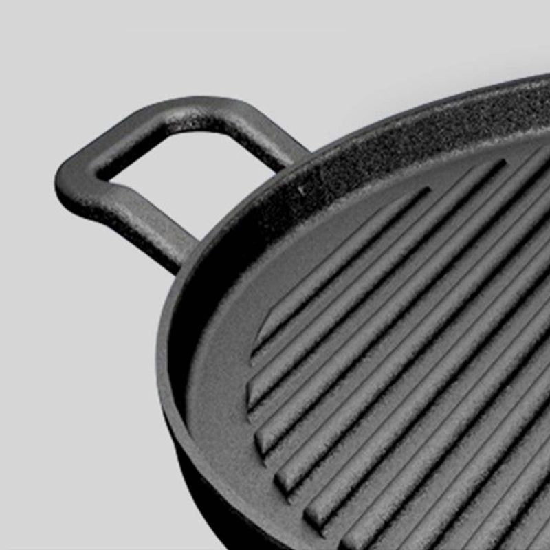 SOGA 30cm Ribbed Cast Iron Frying Pan Skillet Coating Steak Sizzle Platter Payday Deals