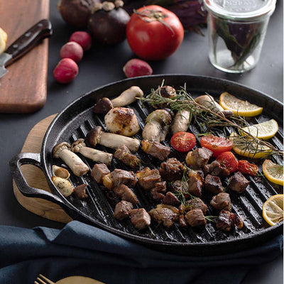 SOGA 30cm Ribbed Cast Iron Frying Pan Skillet Coating Steak Sizzle Platter Payday Deals