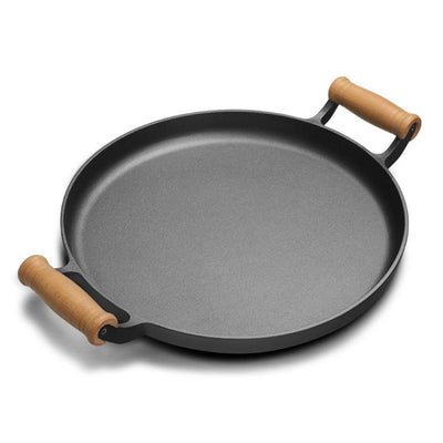 SOGA 31cm Cast Iron Frying Pan Skillet Steak Sizzle Fry Platter With Wooden Handle No Lid