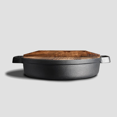 SOGA 33cm Round Cast Iron Pre-seasoned Deep Baking Pizza Frying Pan Skillet with Wooden Lid Payday Deals