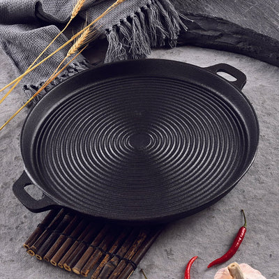 SOGA 35cm Round Ribbed Cast Iron Frying Pan Skillet Steak Sizzle Platter with Handle Payday Deals