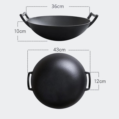 SOGA 36CM Commercial Cast Iron Wok FryPan with Wooden Lid Fry Pan Payday Deals