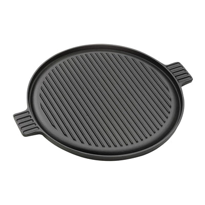 SOGA 43cm Round Ribbed Cast Iron Frying Pan Skillet Steak Sizzle Platter with Handle