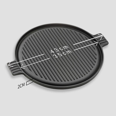 SOGA 43cm Round Ribbed Cast Iron Frying Pan Skillet Steak Sizzle Platter with Handle Payday Deals