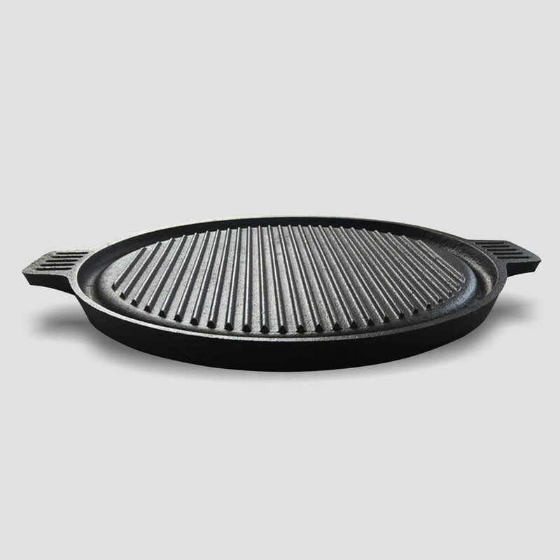 SOGA 43cm Round Ribbed Cast Iron Frying Pan Skillet Steak Sizzle Platter with Handle Payday Deals