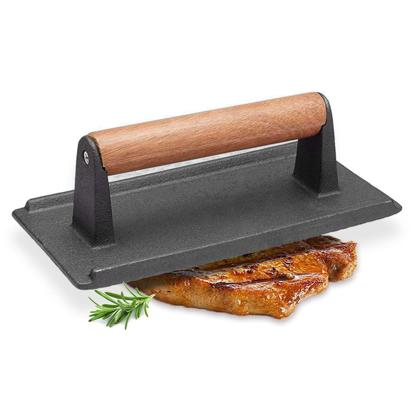 SOGA Cast Iron Bacon Meat Steak Press Grill BBQ with Wood Handle Weight Plate Payday Deals