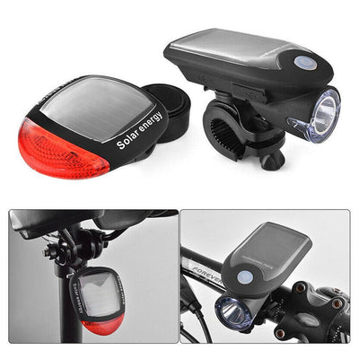 Solar Powered Bicycle Cycling Bike LED Headlight + Rear Tail Light Lamp LED with Gift Box Payday Deals
