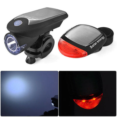 Solar Powered Bicycle Cycling Bike LED Headlight + Rear Tail Light Lamp LED with Gift Box Payday Deals