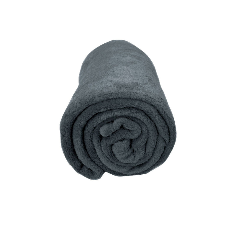 Solid Colour Soft Coral Fleece Throw Rug 127 x 152 cm Charcoal Payday Deals