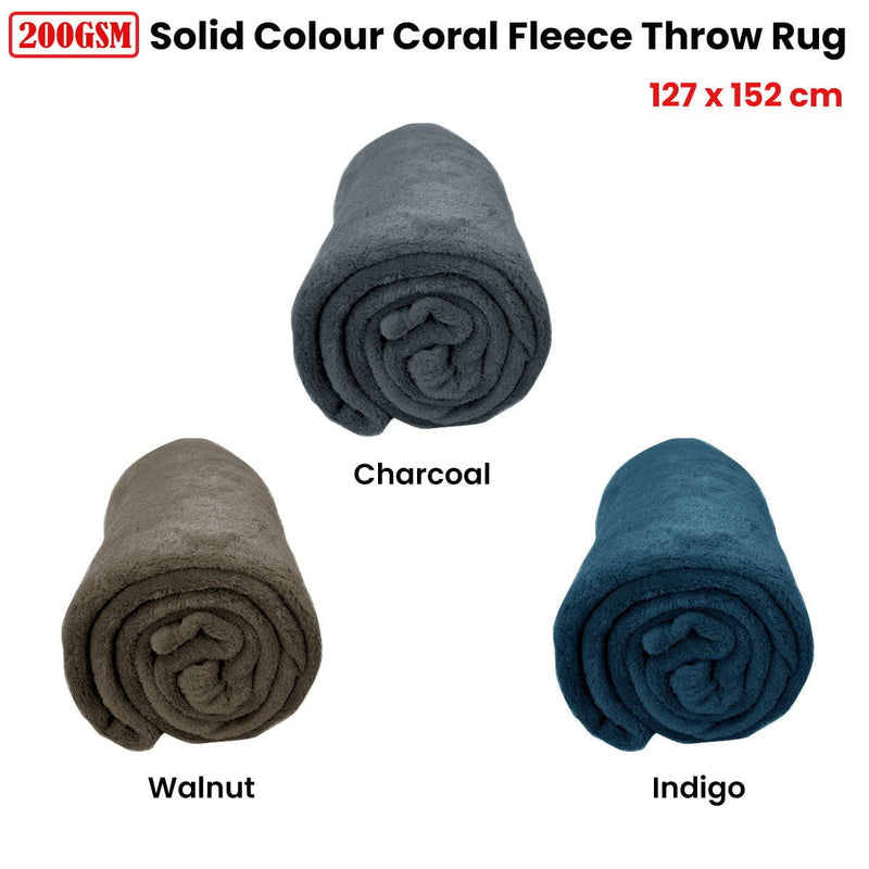 Solid Colour Soft Coral Fleece Throw Rug 127 x 152 cm Charcoal Payday Deals