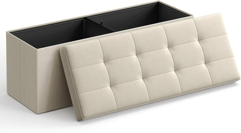 SONGMICS 109cm Folding Storage Ottoman Bench Beige Payday Deals