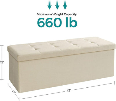 SONGMICS 109cm Folding Storage Ottoman Bench Beige Payday Deals