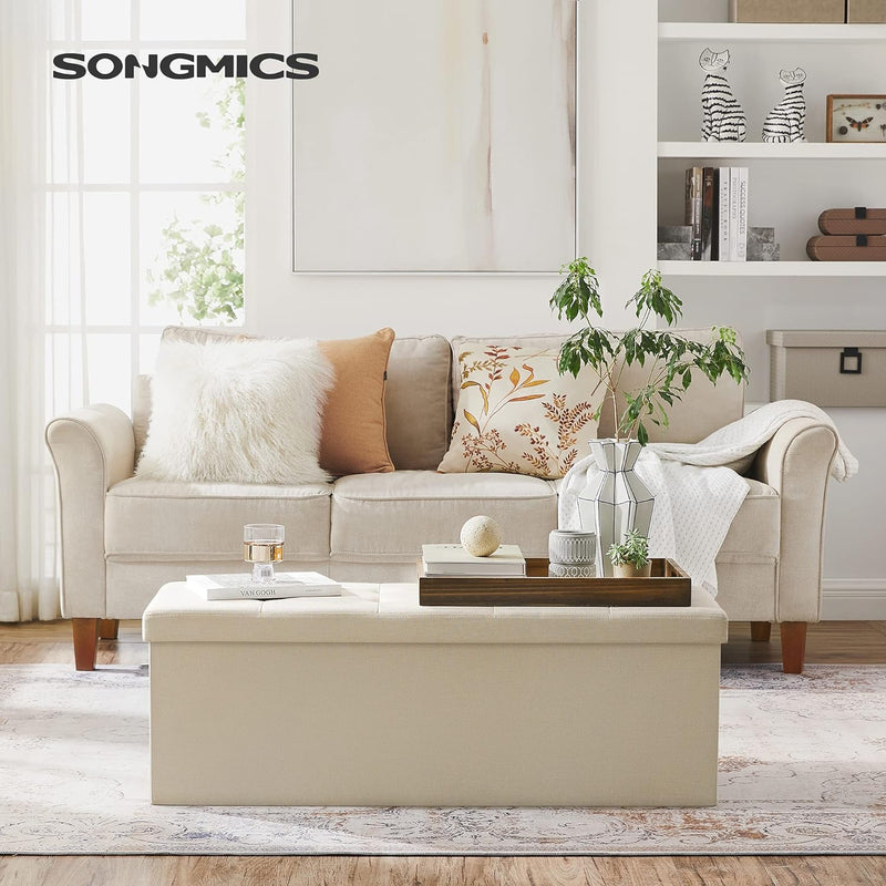 SONGMICS 109cm Folding Storage Ottoman Bench Beige LSF77BE Payday Deals