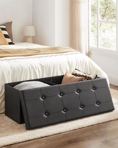 SONGMICS 109cm Folding Storage Ottoman Bench Black LSF701V1 Payday Deals