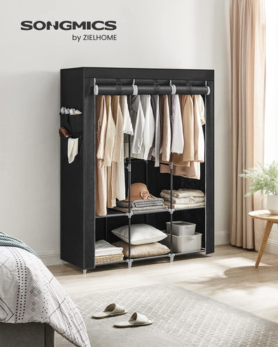 SONGMICS Clothes Wardrobe Portable Closet with Cover and 3 Hanging Rails Black RYG092B02 Payday Deals