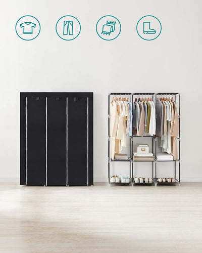 SONGMICS Clothes Wardrobe Portable Closet with Cover and 3 Hanging Rails Black RYG092B02 Payday Deals