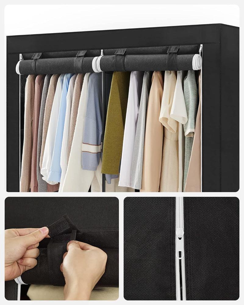 SONGMICS Clothes Wardrobe Portable Closet with Cover and 3 Hanging Rails Black RYG092B02 Payday Deals