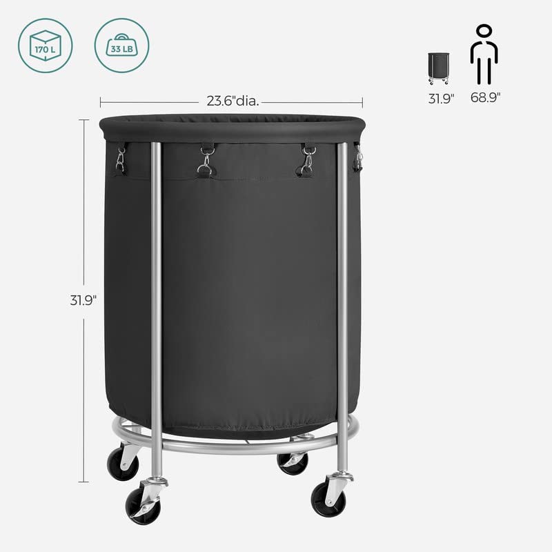 SONGMICS Laundry Basket with Wheels with Steel Frame and Removable Bag Black RLS001B01 Payday Deals