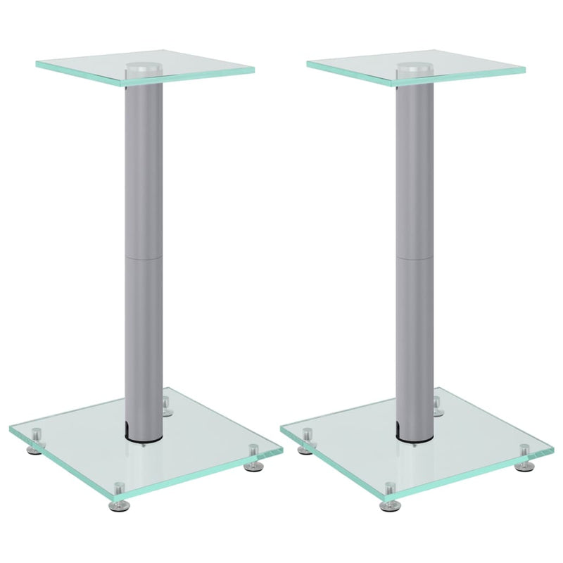 Speaker Stands 2 pcs Silver Tempered Glass 1 Pillar Design Payday Deals