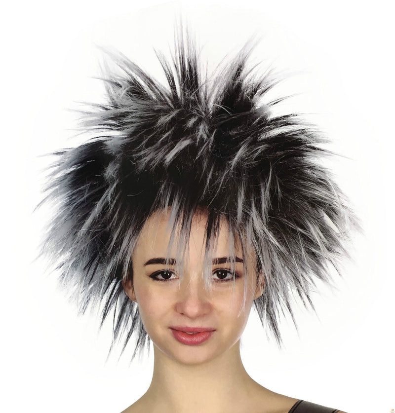 SPIKY WIG Punk Short Costume Party Hair Cosplay Rock Fancy Dress Womens 80s - Black/White Payday Deals