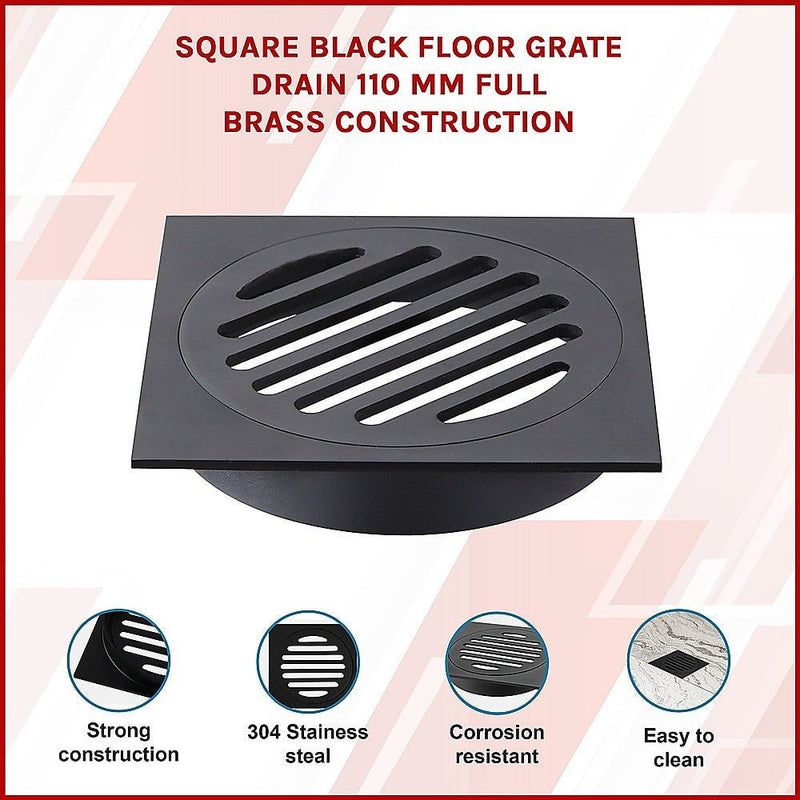 Square Black Floor Grate Drain 110 mm Full Brass Construction Payday Deals