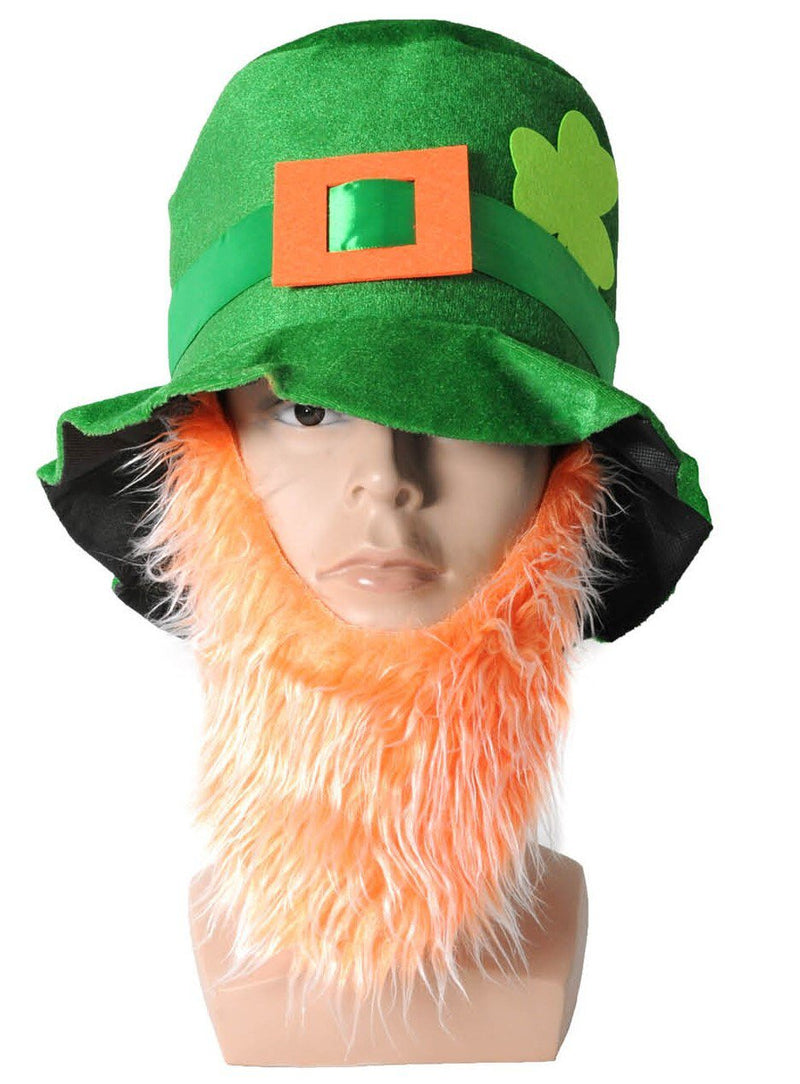 St Patricks Day Green Top Hat w/ Beard Iris Party Dress Up Ireland Halloween Cap Payday Deals