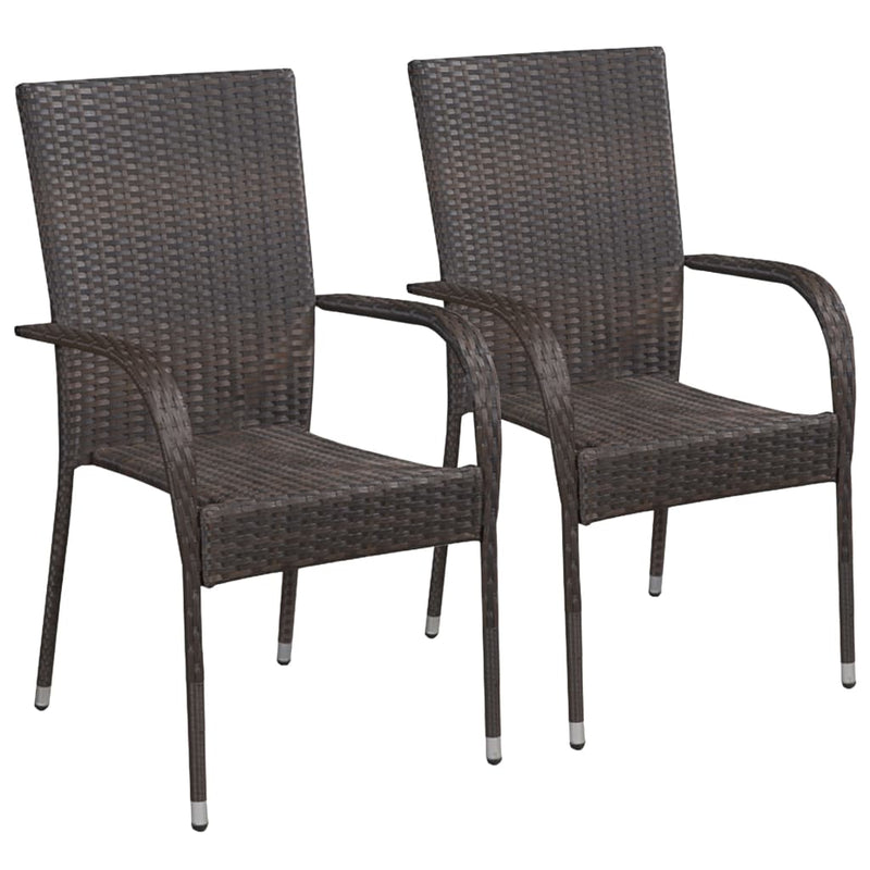 Stackable Outdoor Chairs 2 pcs Poly Rattan Brown Payday Deals