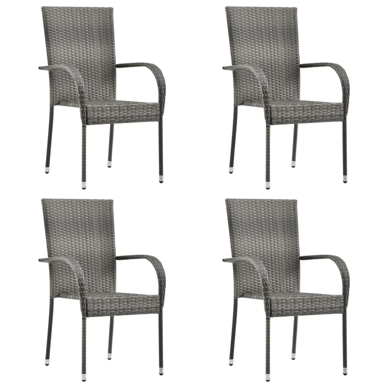 Stackable Outdoor Chairs 4 pcs Grey Poly Rattan Payday Deals