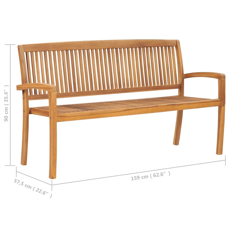 Stacking Garden Bench with Cushion 159 cm Solid Teak Wood Payday Deals