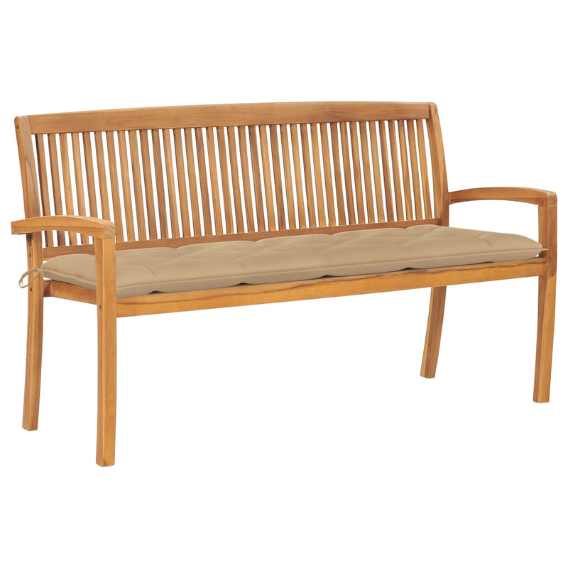 Stacking Garden Bench with Cushion 159 cm Solid Teak Wood Payday Deals